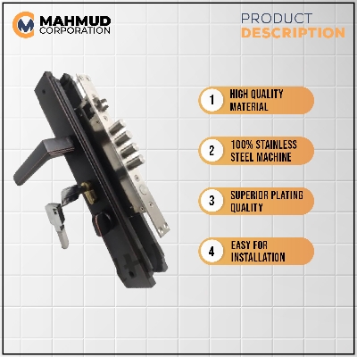 Picture of High Security System BLACK Color Main Door Handle Lock with Brass key-MHN, with Replacement Warranty