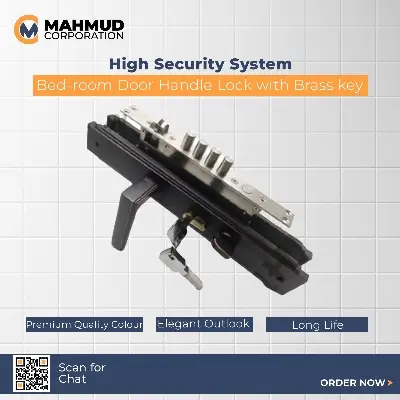 Picture of High Security System BLACK Color Main Door Handle Lock with Brass key-MHN, with Replacement Warranty