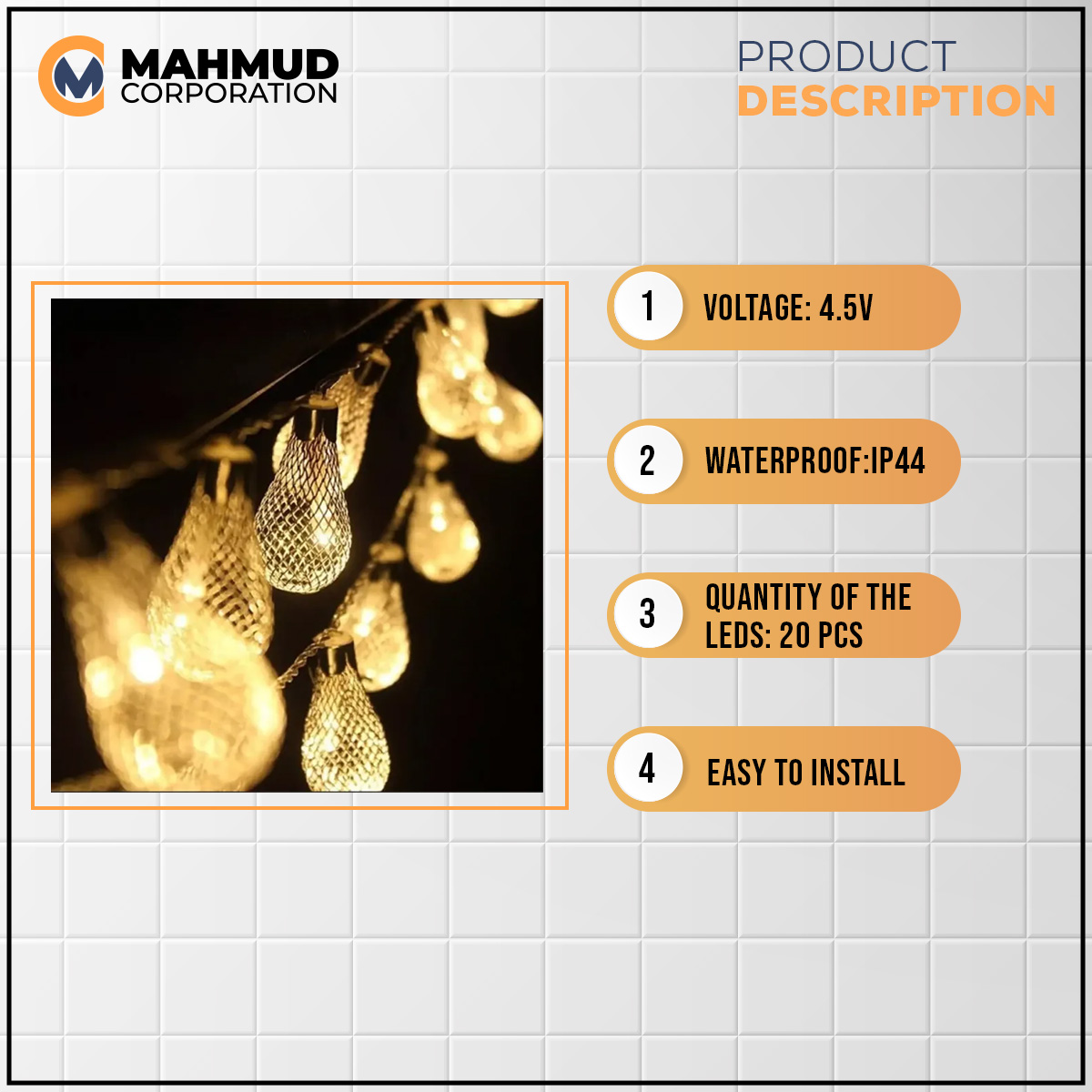 Picture of Metal Led Bulbs 20 pic Golden Drip Lights Led Strings Metal Led / warm golden cooler fairy lights / / Party / Wedding decoration / Holiday lights / Birthday / Eid / Puja/ Christmas/ Wedding Party Celebrations Decoration Lights -MHN - light decoration