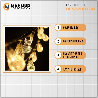 Picture of Metal Led Bulbs 20 pic Golden Drip Lights Led Strings Metal Led / warm golden cooler fairy lights / / Party / Wedding decoration / Holiday lights / Birthday / Eid / Puja/ Christmas/ Wedding Party Celebrations Decoration Lights -MHN - light decoration