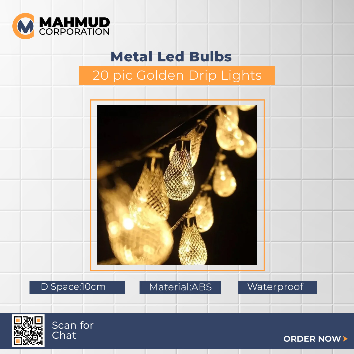 Picture of Metal Led Bulbs 20 pic Golden Drip Lights Led Strings Metal Led / warm golden cooler fairy lights / / Party / Wedding decoration / Holiday lights / Birthday / Eid / Puja/ Christmas/ Wedding Party Celebrations Decoration Lights -MHN - light decoration