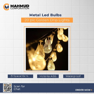 Picture of Metal Led Bulbs 20 pic Golden Drip Lights Led Strings Metal Led / warm golden cooler fairy lights / / Party / Wedding decoration / Holiday lights / Birthday / Eid / Puja/ Christmas/ Wedding Party Celebrations Decoration Lights -MHN - light decoration
