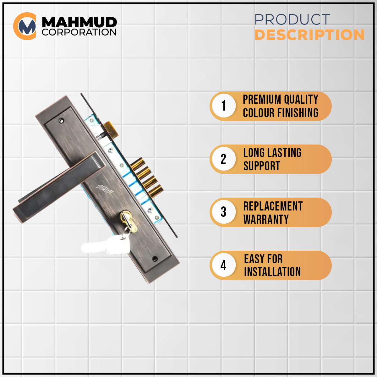Picture of High Security System Main Door Handle Lock with 100%Brass key&304 Stainless steel body