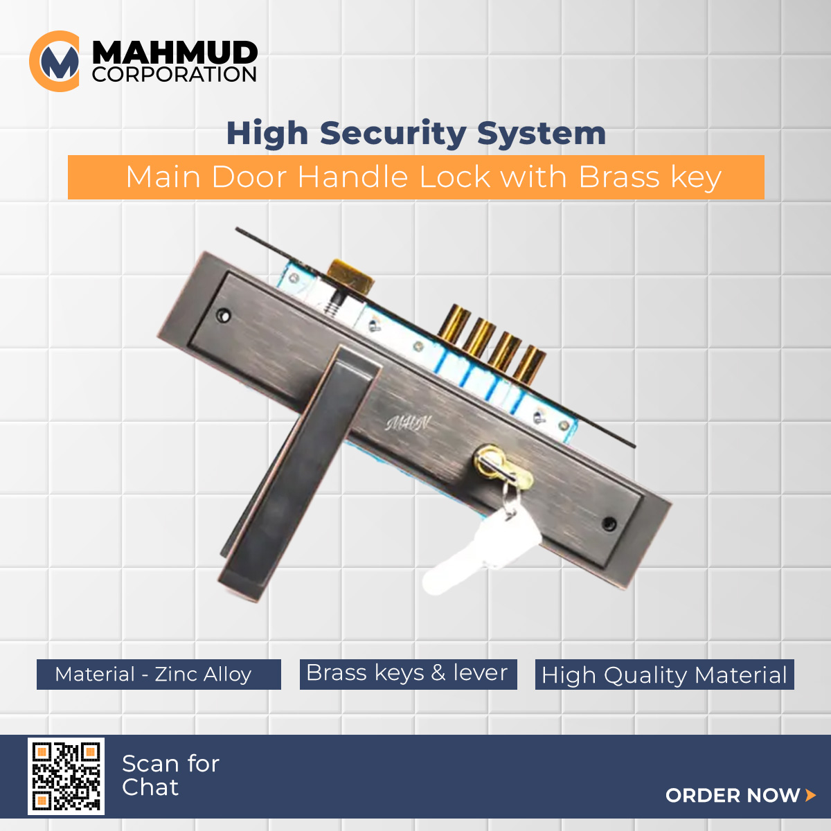 Picture of High Security System Main Door Handle Lock with 100%Brass key&304 Stainless steel body