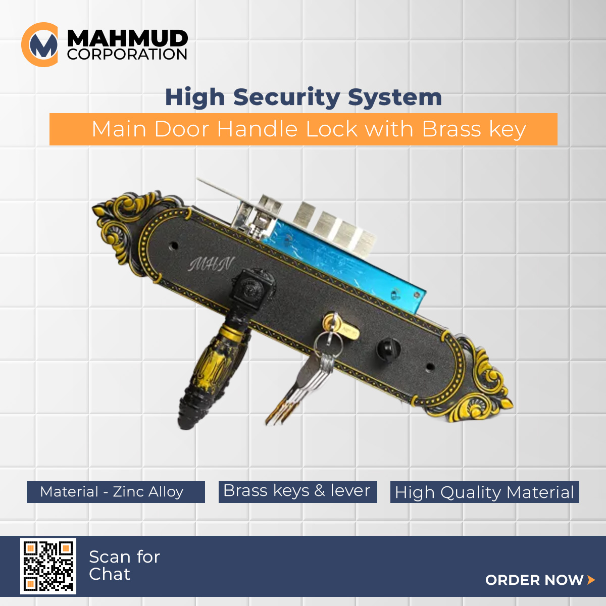 Picture of High Security System Main Door Handle Lock with Brass key