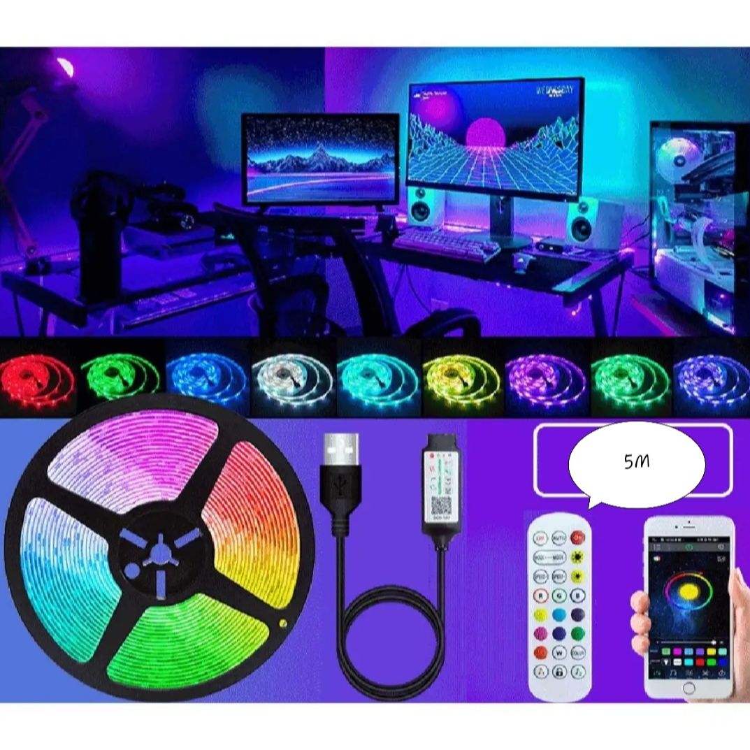 Picture of 5M LED Strip5050 Lights RGB LED Lights String Lighting Flexible Strip Light Bluetooth APP Music Control Lamp Outdoor IP65 Waterproof Indoor Hotel TV Background Christmas Home Party Birthday Decoration 5M - rgb light