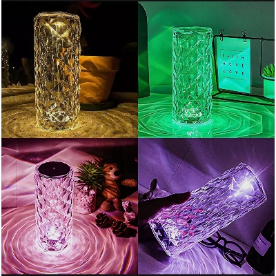 Picture of Rose Crystal table Lamp 16 Color Changing RGB Touch Lamp USB Romantic LED Rose Diamond desk Lamps for Bedroom Living MHN - charger light
