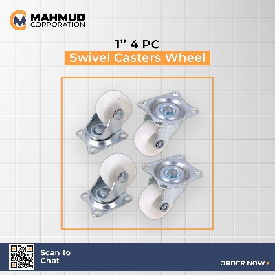 Picture of (11 Taka Deal) 1" 4PC Universal Swivel Casters Furniture Wheel Castor White PP Nylon Dual Roller Wheel For Platform Trolley Chair Fixed Swivel-MHN
