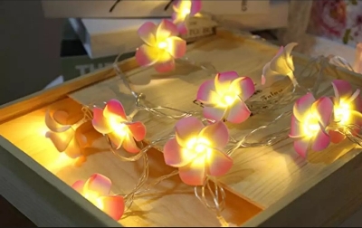 Picture of Foam artificial pink plumeria flower led string light bedroom decorative party fairy light 20pcs set