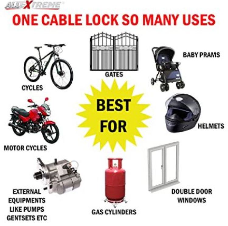 Picture of Bicycle Lock Heavy Duty Multipurpose Cable Lock for Bike, Luggage, Helmet, Steel Keylock, Anti-Theft (Multicolor)