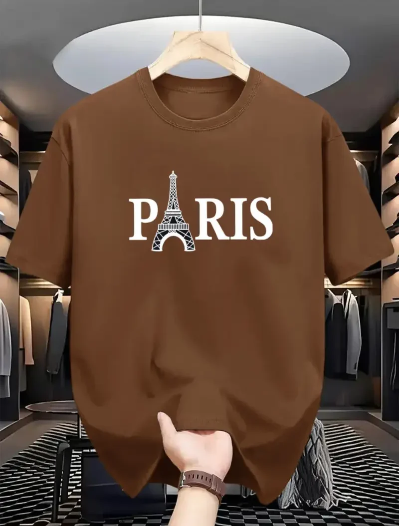 Buy Drop Shoulder Print T-Shirt – Paris Eiffel Tower – Coffee   Best in Bangladesh