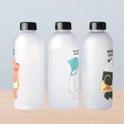 Picture of Water Bottles Cute Panda Bear Cup with Straw Transparent Cartoon 1000ml