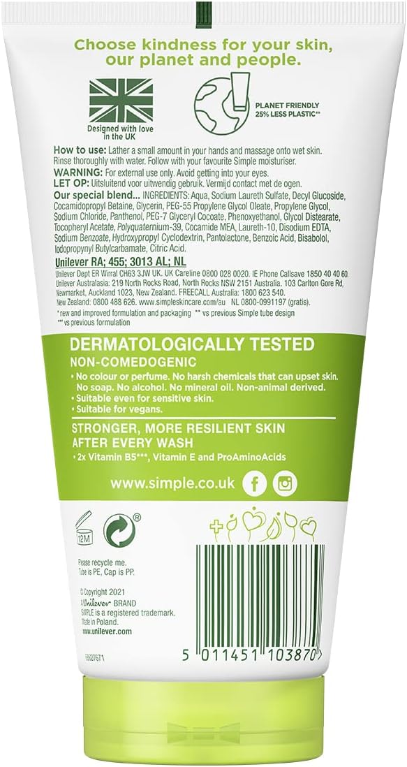Picture of Simple Kind to Skin Moisturising Facial Wash 150ml UK