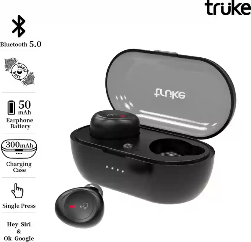 Picture of Truke Fit 1+ Bluetooth Truly Wireless in Ear Earbuds with Mic Black INDIAN