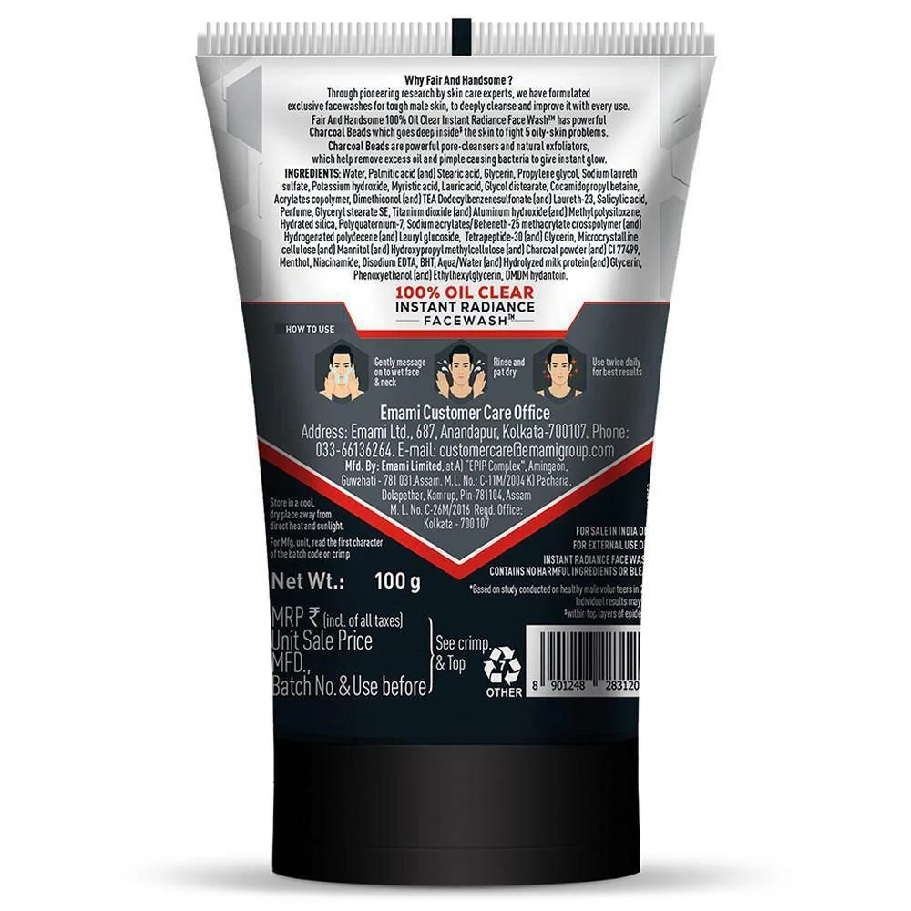 Picture of Emami Fair And Handsome 100% Oil Clear Instant Radiance Face Wash 100ml INDIAN