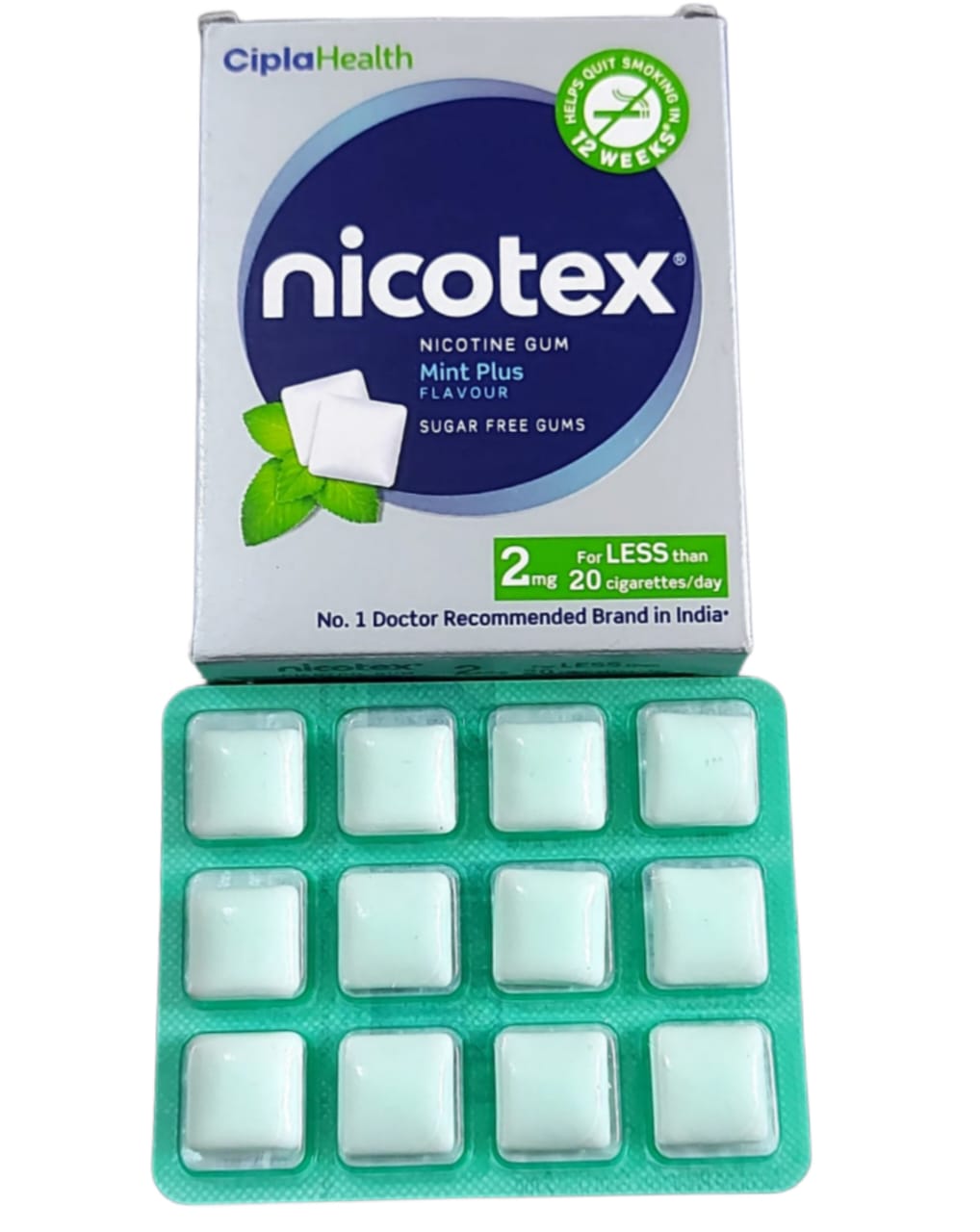 Picture of Nicotex Anti Nicotine Chewing gum Mint Plus Flavour 2mg 12p box INDIAN