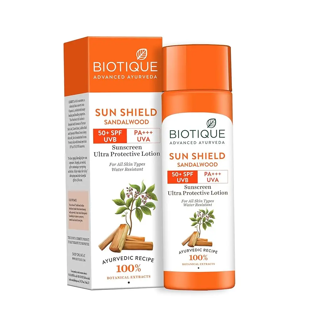 Picture of Biotique Bio Sandalwood 50+ SPF UVA/UVB Sunscreen Ultra Soothing Face Lotion 120 ml INDIAN
