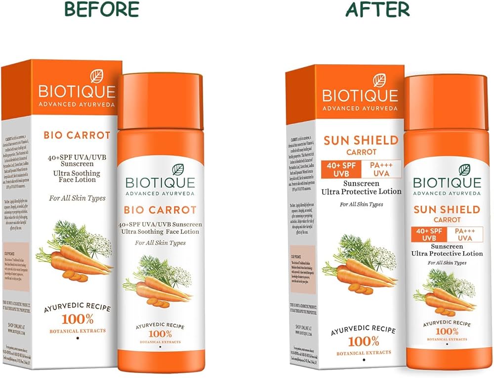 Picture of Biotique Bio Carrot Face & Body Sun Lotion Spf40 Uva/Uvb Sunscreen 120ml INDIAN