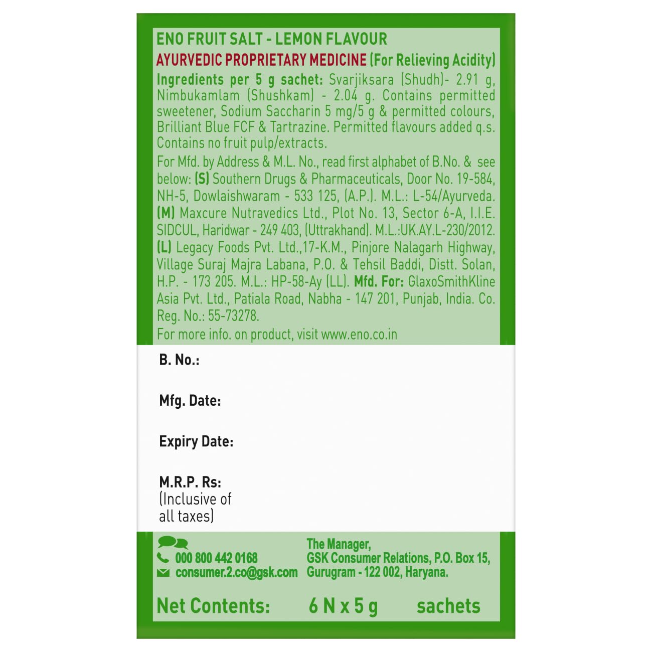 Picture of ENO Lemon Multipack Digestive Fruit Salt 5g x 30N Box 150g INDIAN