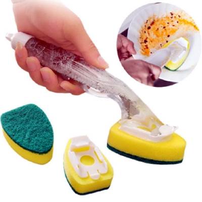 Picture of Cleaning Brush With Refill Liquid Handle Scouring Pad Sponge Brush Pcs