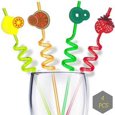 Picture of 4 pieces Strong Party Decoration Colorful Fruit Style Straw/Reusable Straws Smoothie Drinking Straws for Milkshakes