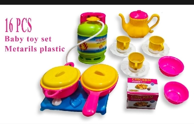 Picture of 16 pcs baby toy kitchen set multi color toy for kids.