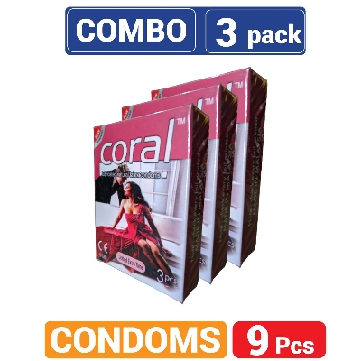 Picture of Coral Dotted ExtraTime Lubricated Natural Latex Condom - Combo Pack - 3x3=9pcs Condom - Condom - Condom