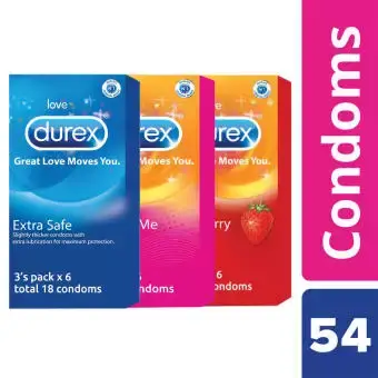 Picture of Durex Mix It Up Assorted Condoms Full Box Combo | 3 Box | 54Pcs | Extra Safe | Pleasure Me | Strawberry