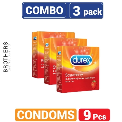 Picture of Durex - Strawberry Condom - Combo Pack - 3 Packs - 3x3=9pcs