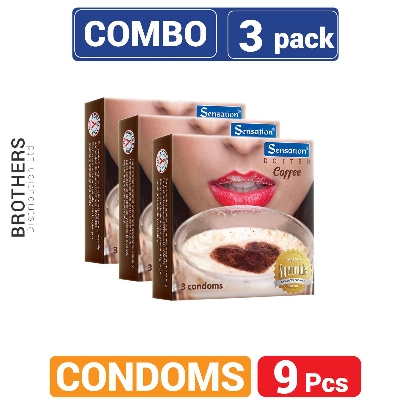Picture of Sensation Dotted Coffee Condoms Combo Pack - 3x3=9 pcs Condoms
