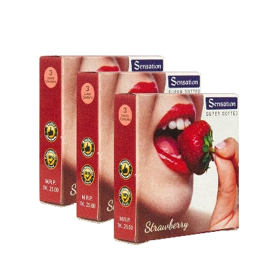 Picture of Sensation Super Dotted Strawberry Condoms Combo Pack - 3x3=9 pcs Condoms