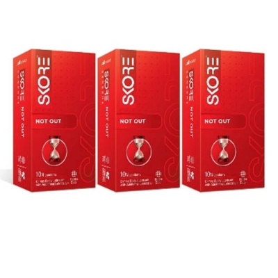 Picture of SKORE - NOT-OUT Climax Delay With 1500+ Raised Dots Condom | 3 Pack Combo-3x10=30pcs Condom for Men | India