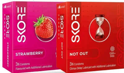 Picture of Skore Mix - 1 Pack Strawberry & 1 Pack Not-Out Climax Delay With Raised Dots Condom - 3x2=6pcs