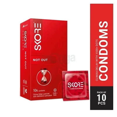 Picture of Skore Notout Climax Delay Condoms Dotted Condoms 10pcs Pack (Made in India)