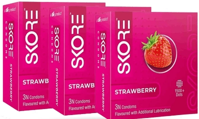 Picture of SKORE - Strawberry Climax Delay With Raised Dots Condom - Combo Pack - 3 Packs - 3x3=9pcs
