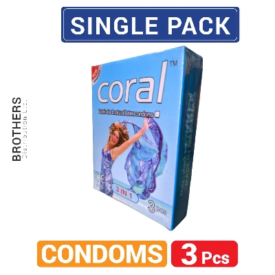 Picture of Coral 3 in 1 Lubricated Natural Latex Condoms - Single Pack - 3x1=3pcs Condom