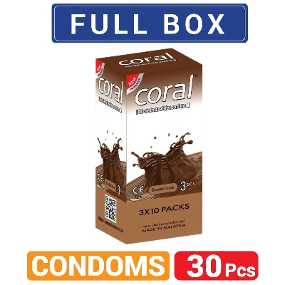 Picture of Coral Chocolate Flavors Lubricated Natural Latex Condoms - Full Box - 10x3=30Pcs Condom - Condom