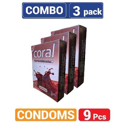 Picture of Coral Chocolate Flavors Lubricated Natural Latex Condoms - Combo Pack - 3x3=9pcs Condom