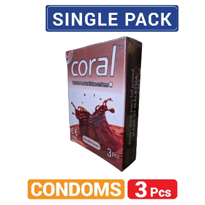 Picture of Coral Chocolate Flavors Lubricated Natural Latex Condoms - Single Pack - 3x1=3pcs