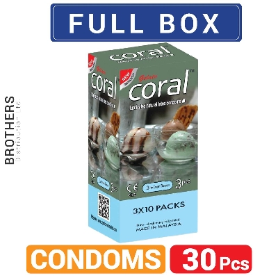 Picture of Coral 3 Ice Cream Flavors Lubricated Natural Latex Condoms - Full Box - 10x3=30Pcs Condom - Condom - কনডম