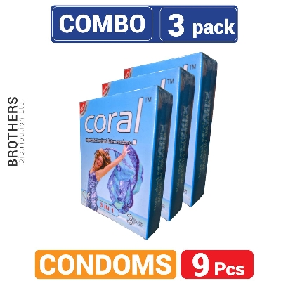 Picture of Coral 3 in 1 Lubricated Natural Latex Condoms - Combo Pack - 3x3= 9pcs Condom