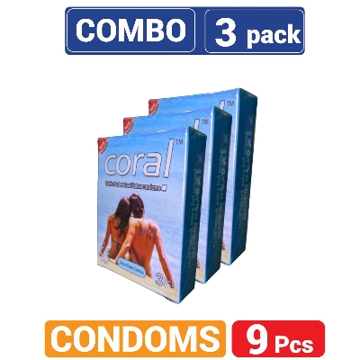 Picture of Coral Extra Time Combo Lubricated Natural Latex Condoms - Combo Pack - 3x3=9pcs