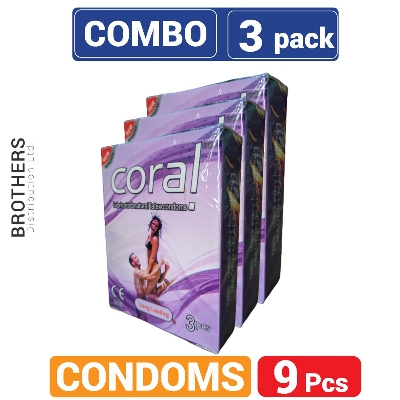 Picture of Coral Long Lasting Lubricated Natural Latex Condoms - Combo Pack -3x3=9Pcs - Condom