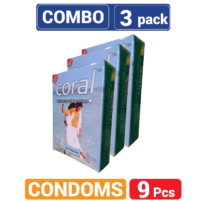 Picture of Coral Ultra Thin Extra Time Lubricated Natural Latex Condoms - Combo Pack - 3x3=9Pcs