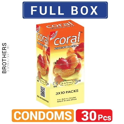 Picture of Coral 3 Fruits Flavors Lubricated Natural Latex Condoms - Full Box -10x3= 30Pcs - Condom