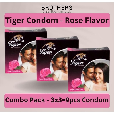 Picture of Tiger Condom - Dotted Condoms Rose Flavour - Combo Pack - 3x3=9pcs