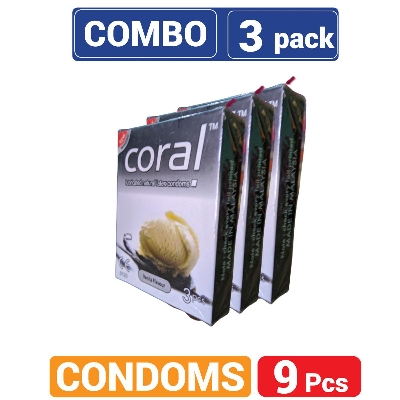 Picture of Coral Vanilla Flavors Lubricated Natural Latex Condoms - Combo Pack - 3x3=9pcs Condom