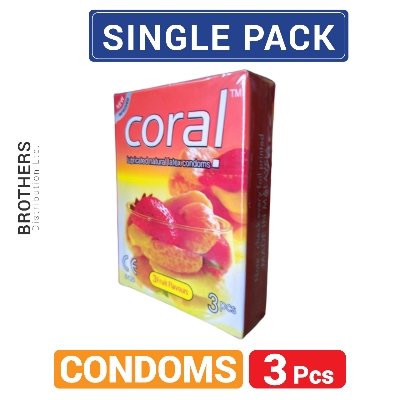 Picture of Coral 3 Fruits Flavors Lubricated Natural Latex Condoms - Single Pack - 3x1=3Pcs