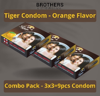 Picture of Tiger Condom - Dotted Condoms Orange Flavour - Combo Pack - 3x3=9pcs