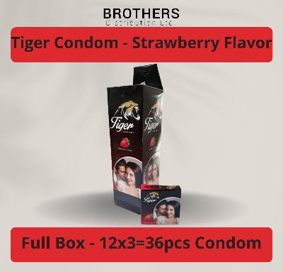 Picture of Tiger Condom - Dotted Condoms Strawberry Flavour - Full Box - 3x12=36pcs